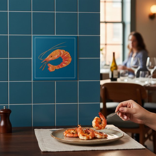 Carreau Orange Shrimp Seafood Illustration Tile (Créateur téléchargé)