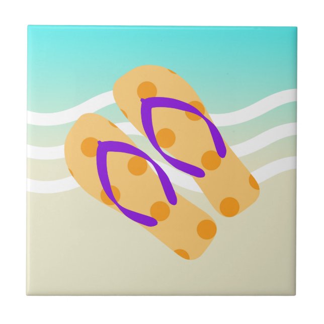 Carreau Orange Summer Beach Vagues Flip Flops (Devant)