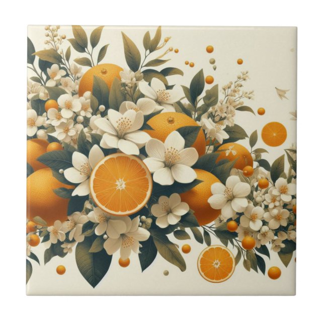 Carreau oranges botaniques fleuries (Devant)