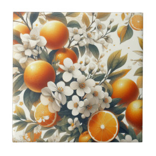 Carreau oranges botaniques fleuries