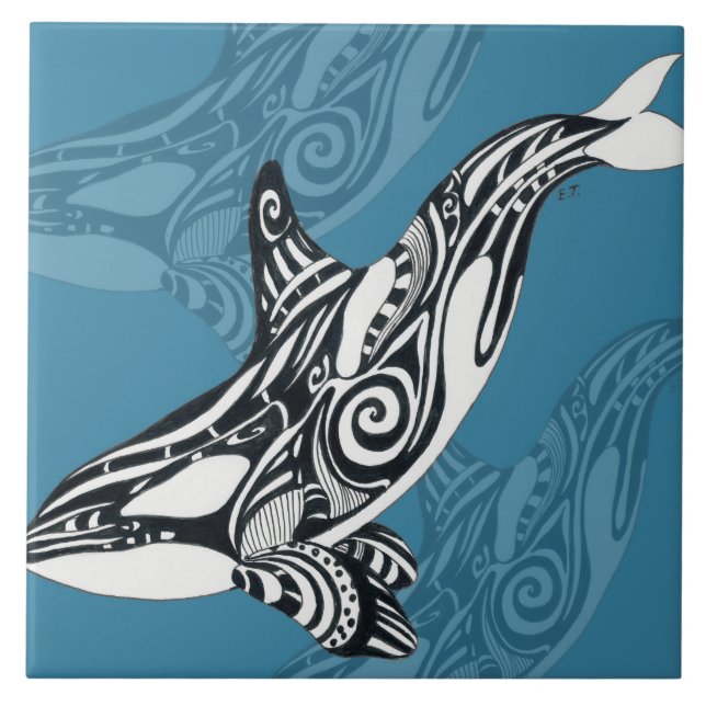 Carreau Orca Killer Whale Tlingit Indigo encre bleue (Devant)