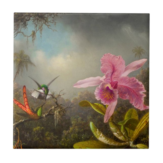 Carreau Orchidée avec deux colibris Heade (Devant)