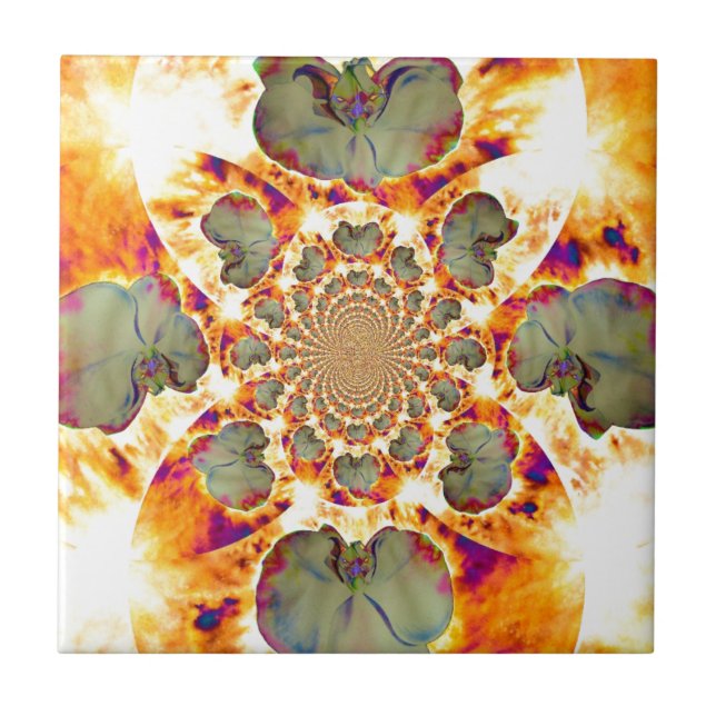 Carreau Orchidée de feu, abstraite peinture florale tropic (Devant)