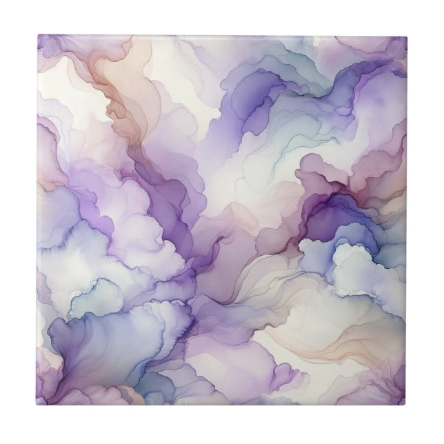 Carreau Orchidée florissante Aquarelle violette Art Abstra (Devant)