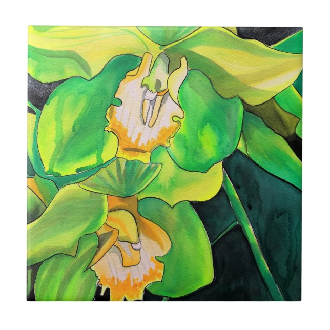 Carreau Orchidée verte aquarelle (Devant)
