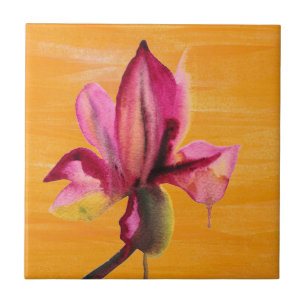 Carreau Orchidée violette couleur orange pop art fleur