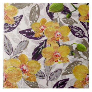 Carreau Orchidées jaunes oranges.