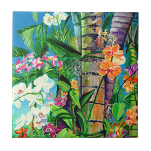 Carreau Orchidées tropicales avec Palmiers Carrelage en cé