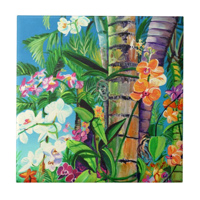 Carreau Orchidées tropicales avec Palmiers Carrelage en cé (Devant)