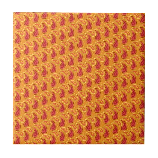 Carreau Oriental Orange Perse Motif Paisley (Devant)