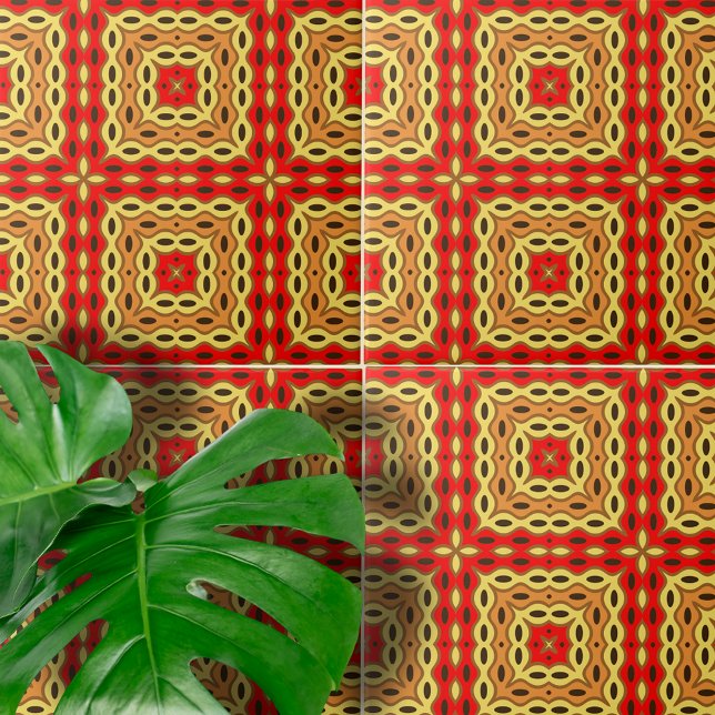 Carreau Oriental Rouge Jaune Brown Mosaic Motif géométriqu (Créateur téléchargé)