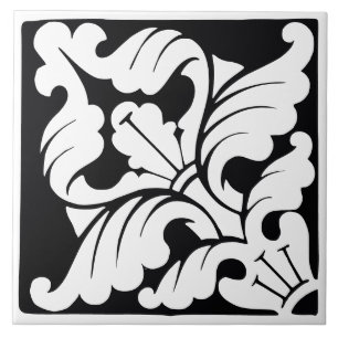 Carreau Orientation diamant : Flourish noir et blanc