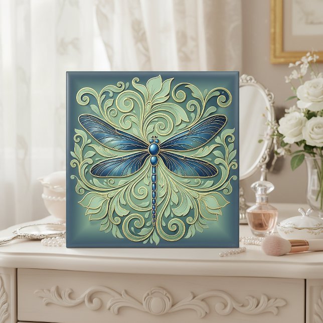 Carreau Ornate Art Nouveau Dragonfly Pat#12 Blue ID1222 (Créateur téléchargé)