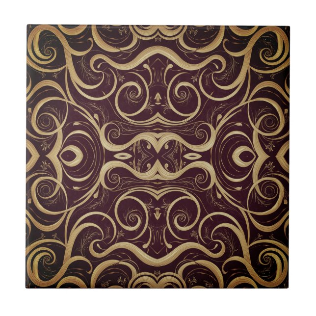 Carreau Ornate Vintage Scrollwork Deep burgundy (Devant)