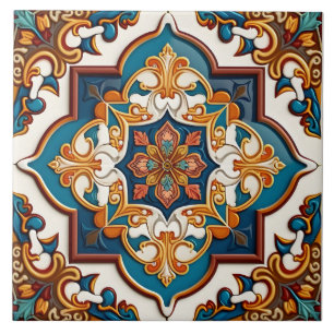 Carreau Orné Méditerranée Turquoise Bleu Brown