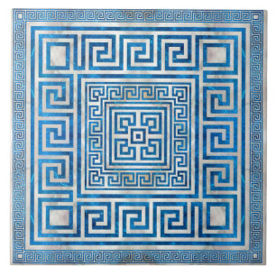 Carreau Ornement de clé grecque - Mander grec - Marbre bl