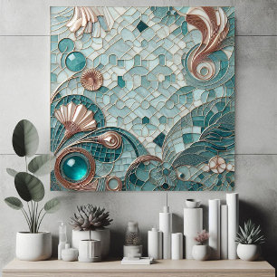 Carreau Ornement Doré Bulles Bleu Aqua Mosaïque Fraîche