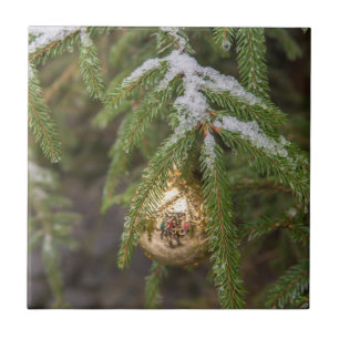 Carreau Ornement en verre de Noël d'or sur l'arbre à