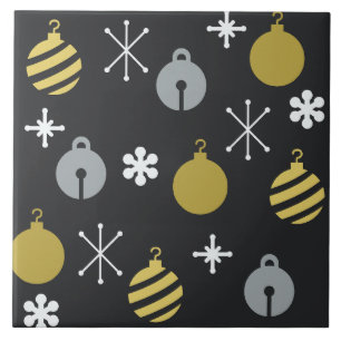 Carreau Ornements de Noël rétro Or noir