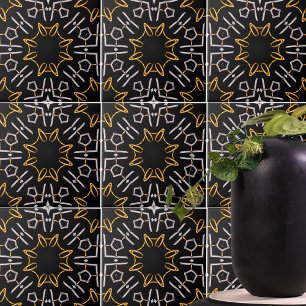 Carreau Ornements en platine or de luxe sur Motif noir