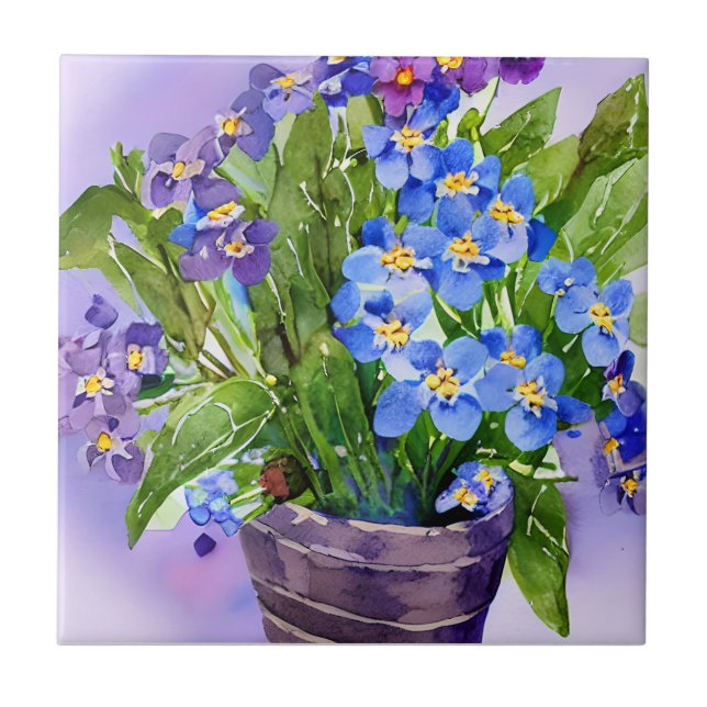 Carreau Oubliez-moi pas l'aquarelle florale bleue (Devant)