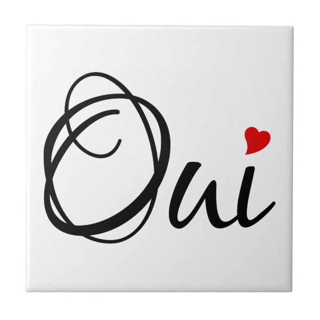 Carreau Oui, oui, l'art des mots français au coeur rouge (Devant)