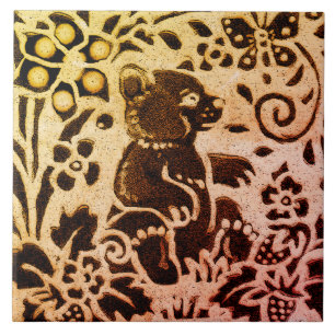 Carreau Ours Brown doré rouille Floral Automne Feuilles Ba
