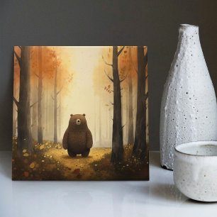 Carreau Ours d'aquarelle mignonne dans Woods pour enfants