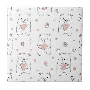 Carreau Ours mignon et cœurs -- Nurserie pastel (1)