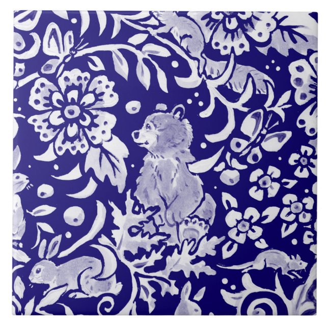 Carreau Ours MURAL Bleu Bois de la Marine foncée en haut à (Devant)