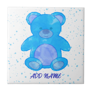 Carreau Ourson Mignon Texte Personnalisé Bleu