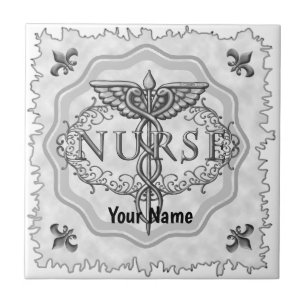 Carreau Oval Silver Caduceus Nurse