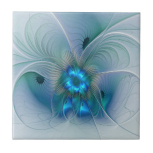 Carreau Ovations debout, fractale bleue turquoise abstrait