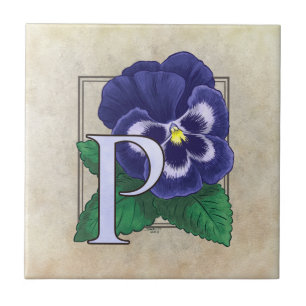 Carreau P pour le monogramme floral à fleurs de Pansy