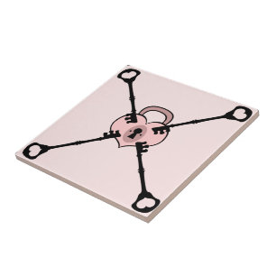 Carreau Padlock Coeur rose avec Keys Carrelage Trivet en c