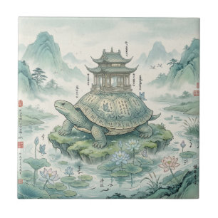 Carreau Pagode majestueuse de la tortue en encre artistiqu