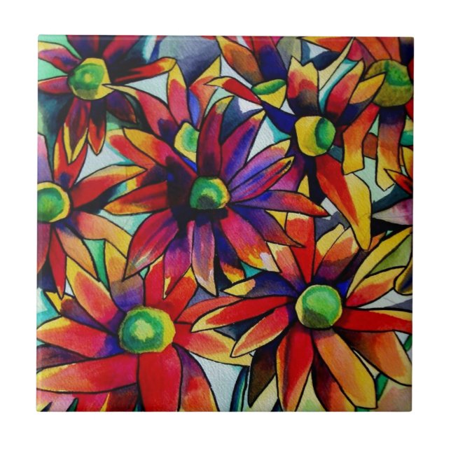 Carreau Paille marguerite art fleur sauvage multicolore (Devant)