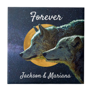 Carreau Paire de loup et Pleine lune 