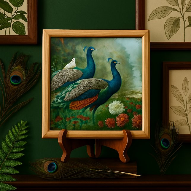 Carreau Paire de Peacocks Bleus Turquoises Élégant Carrela (Créateur téléchargé)