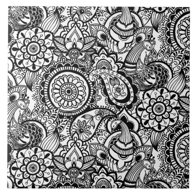 Carreau Paisley floral noir (Devant)