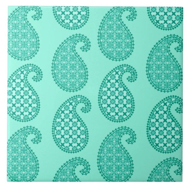 Carreau Paisley motif, aqua et turquoise (Devant)