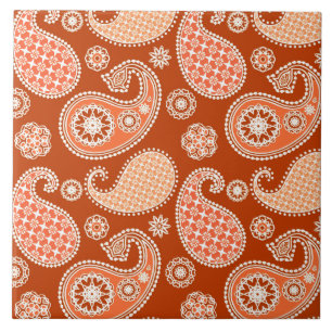 Carreau Paisley motif, Mandarin Orange et Blanc