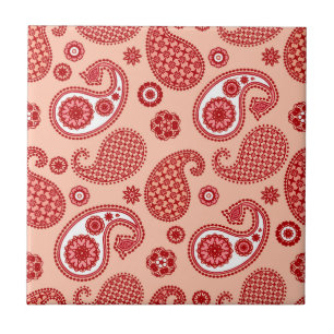 Carreau Paisley Motif, Shades of Coral Orange