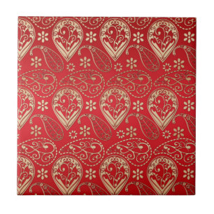 Carreau Paisley Rouge Et Or Pale