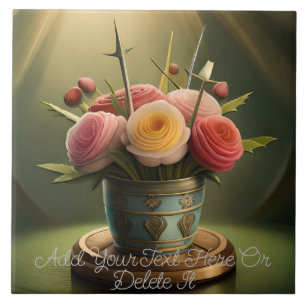 Carreau Pale Pink, Yellow and Coral Roses in Rays of Light