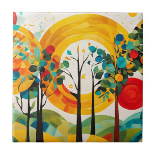 Carreau Palette du matin d'automne, aquarelle Forêt Abstra