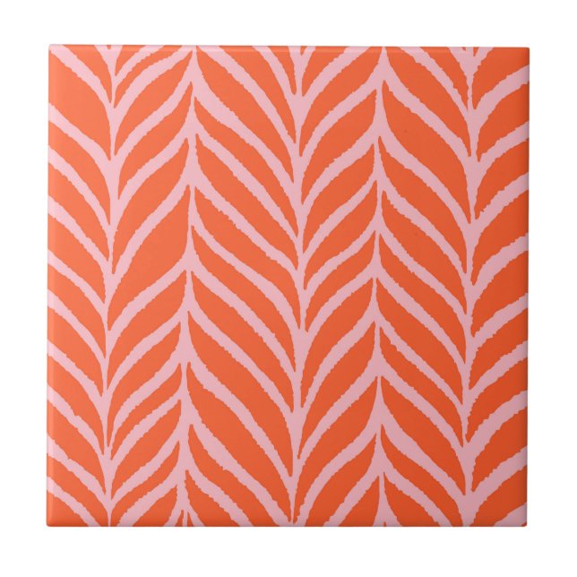 Carreau Palm Feuille Motif orange et rose (Devant)