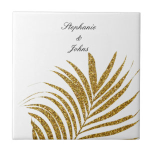 Carreau Palm Leaf Gold Parties scintillant Nom personnalis
