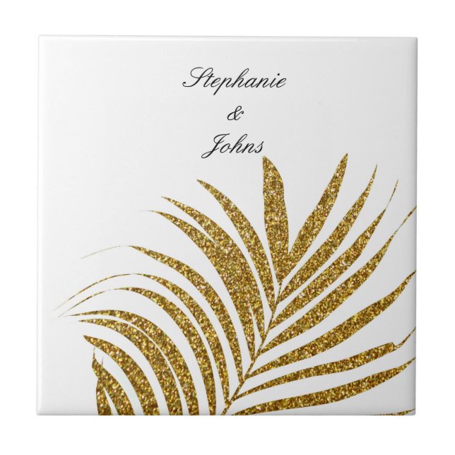 Carreau Palm Leaf Gold Parties scintillant Nom personnalis (Devant)