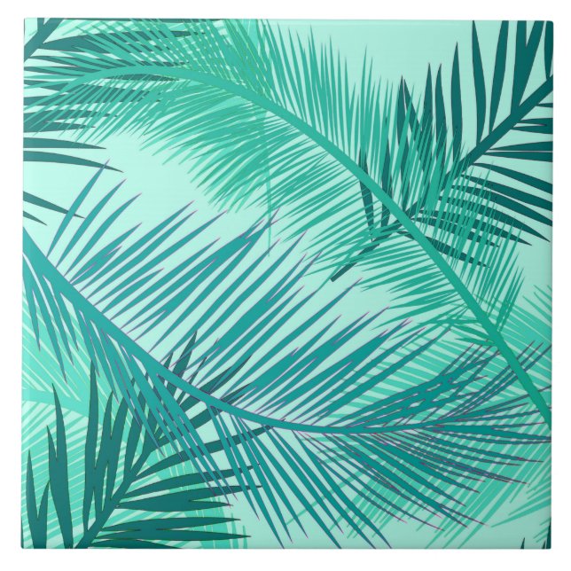 Carreau Palm Leaf Print, Turquoise, Turquoise et Aqua (Devant)